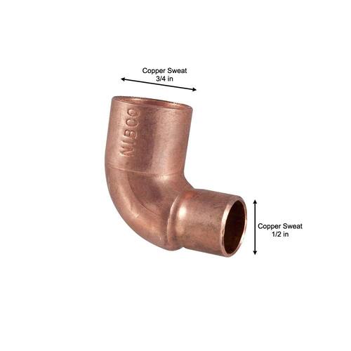 Copper Pressure 90-Degree Cup x Cup Reducing Elbow Fitting 3/4 in. x 1/2 in.