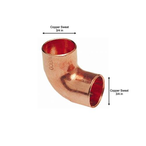 Copper 90-Degree Cup x Cup Elbow Fitting 3/4 in. x 3/4 in. Pressure.