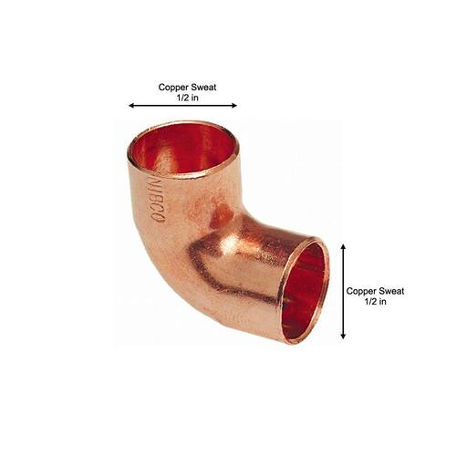 Copper Pressure 90-Degree Cup x Cup Elbow Fitting 1/2 in.