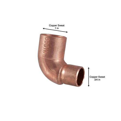 Copper Pressure 90-Degree Cup x Cup Reducing Elbow 1 in. x 3/4 in.