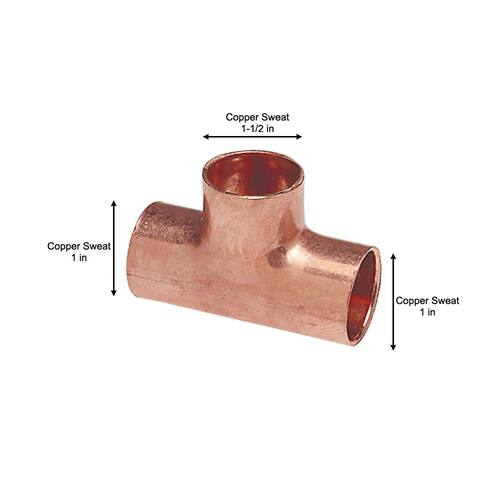 Copper Pressure Tee Fitting 1/2 in. x 1 in. x 1 in. All Cup Reducing