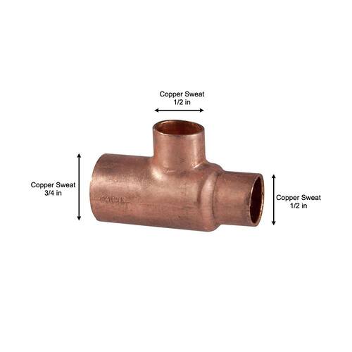 Copper Pressure All Cup Reducing Tee Fitting 3/4 in. x 1/2 in. x 1/2 in.