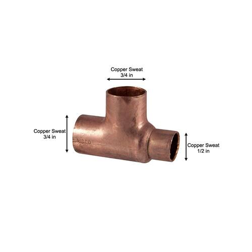 Copper Fitting Tee 3/4 in. x 1/2 in. x 3/4 in. Lead Free PSI-582