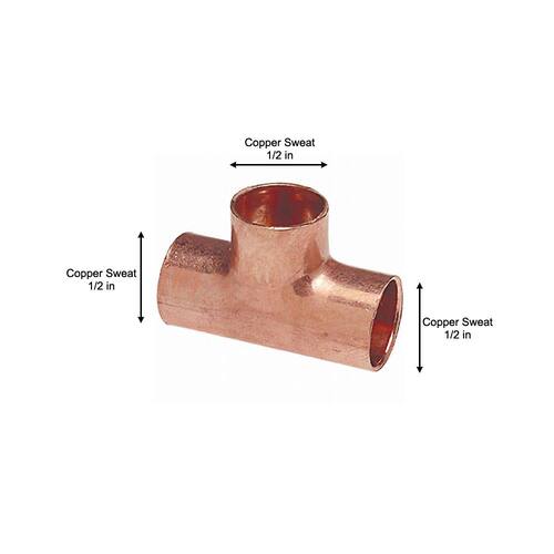 Copper Fitting Tee 1/2 in. x 1/2 in. x 1/2 in. Corrosion Resistant PSI-722 (10-Pack)