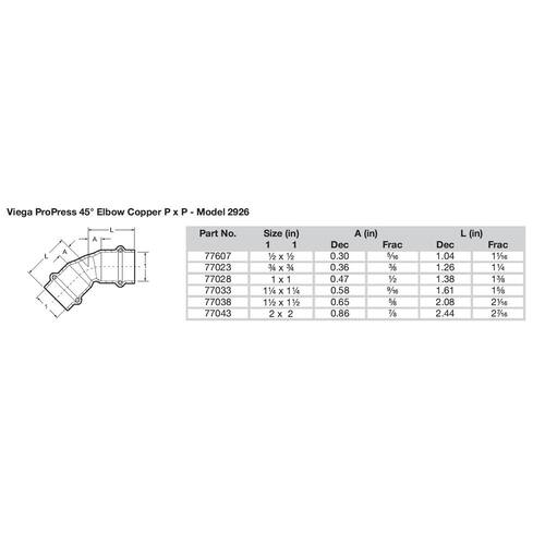 Copper Press 45?? Elbow 1/2 in. ProPress