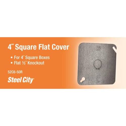 Square Cover Metallic Flat 4 in. with 1/2 in. Knockout