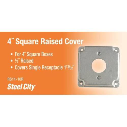 Single Receptacle Cover Raised 1-13/32 in. Square 4in. with 1/2 in. Height