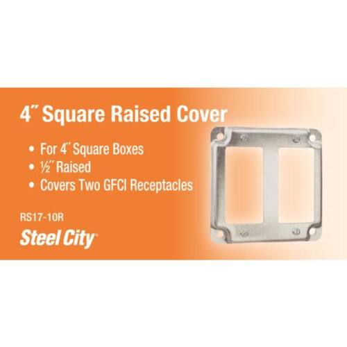 Steel Metallic Box Cover 4 in. Square for 2 GFCI Receptacles