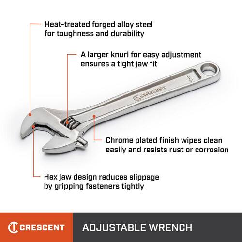 Chrome Adjustable Wrench, 10 in.