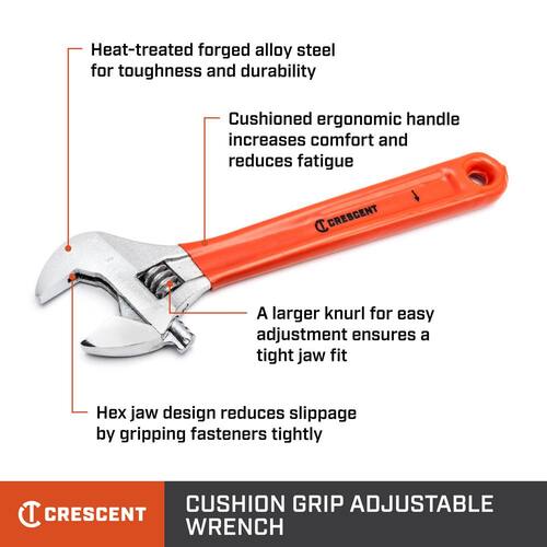 Chrome Cushion Grip Adjustable Wrench, 6 in.