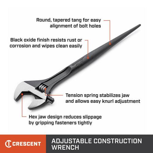 Black Oxide Adjustable Construction Wrench, 16 in.