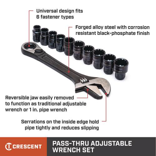 Drive Pass-Thru Adjustable Wrench Set (11-Piece), 3/8 in.