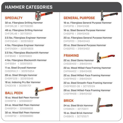 Fiberglass Drilling Hammer, 32 oz.