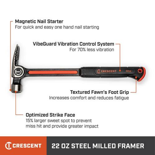 Steel Milled-Face Framing Hammer, 22 oz.