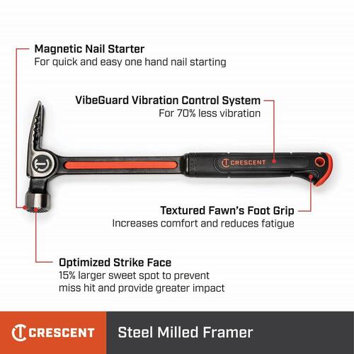 Steel Milled-Face Framing Hammer, 28 oz.