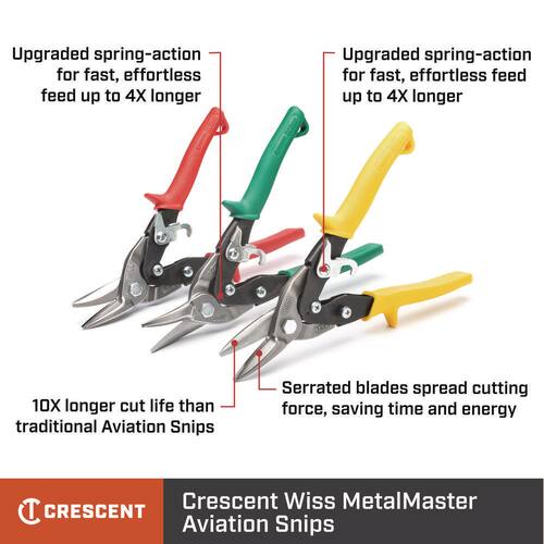 Aviation Snips, 9.75 in., Compound Action Straight and Left Cut, Wiss