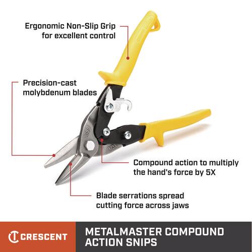 Aviation Snips, 9.75 in., Compound Action Straight, Left, and Right Cut, Wiss