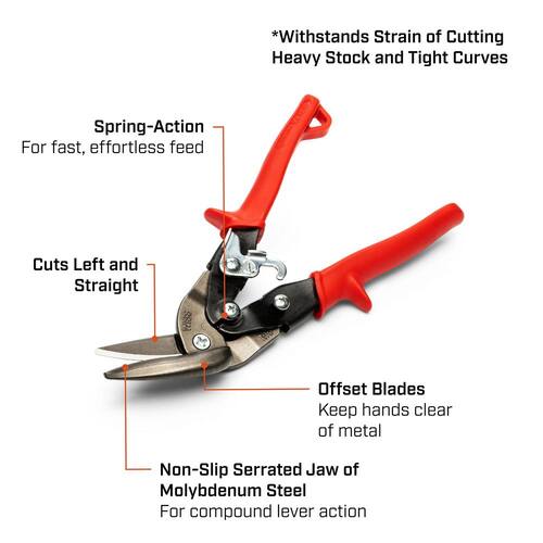 Aviation Snips, 9.25 in., Compound Action Offset Straight and Left Cut, Wiss