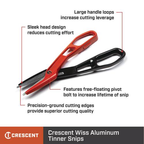 Tinner Snips, 12 in., Straight-Cut Aluminum, Wiss