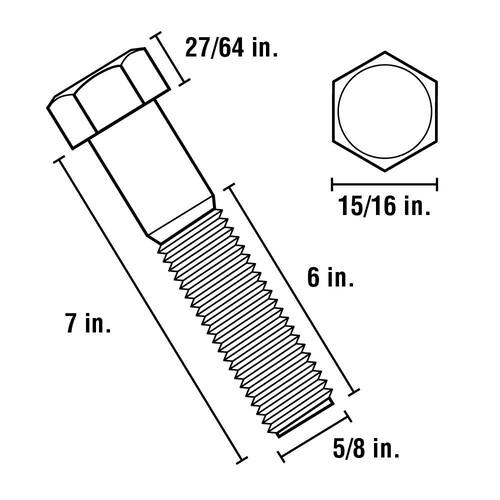 Hex Bolt 5/8 in. x 7 in. Zinc