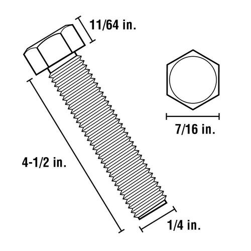 Hex Bolt 1/4 in. x 4-1/2 in. Zinc (50-Pack)