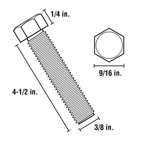 Hex Bolt 3/8 in. x 4-1/2 in. Zinc (25-Pack)