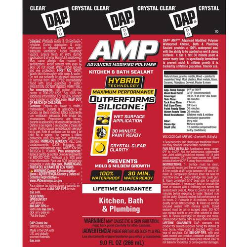 Kitchen and Bathroom Sealant, AMP Advanced Modified Polymer, Crystal Clear, 9 oz.