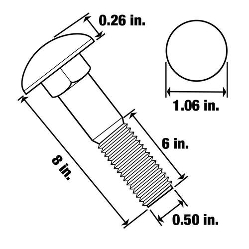 Carriage Bolt 1/2-13 X 8 in. Marine Grade Stainless Steel