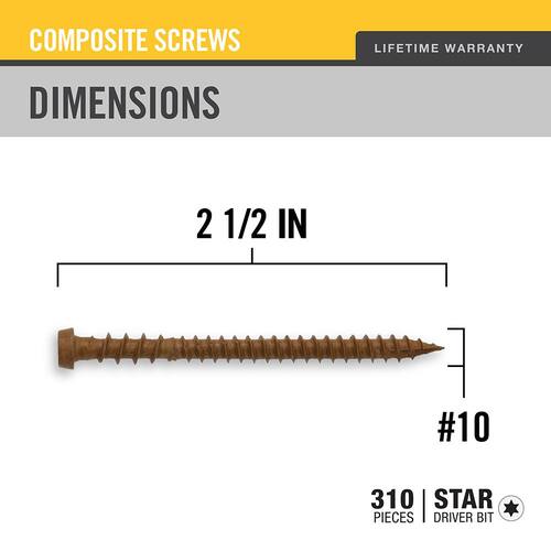 Star Pan-Head Composite Brown Deck Screws, #10 x 2-1/2 in., 5 lbs.-Box, 371-Piece