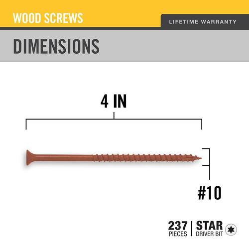 Flat-Head Square Drive Deck Screw, Red Exterior Self-Starting, #10 4 in., 5 lbs. Box, 435-Piece