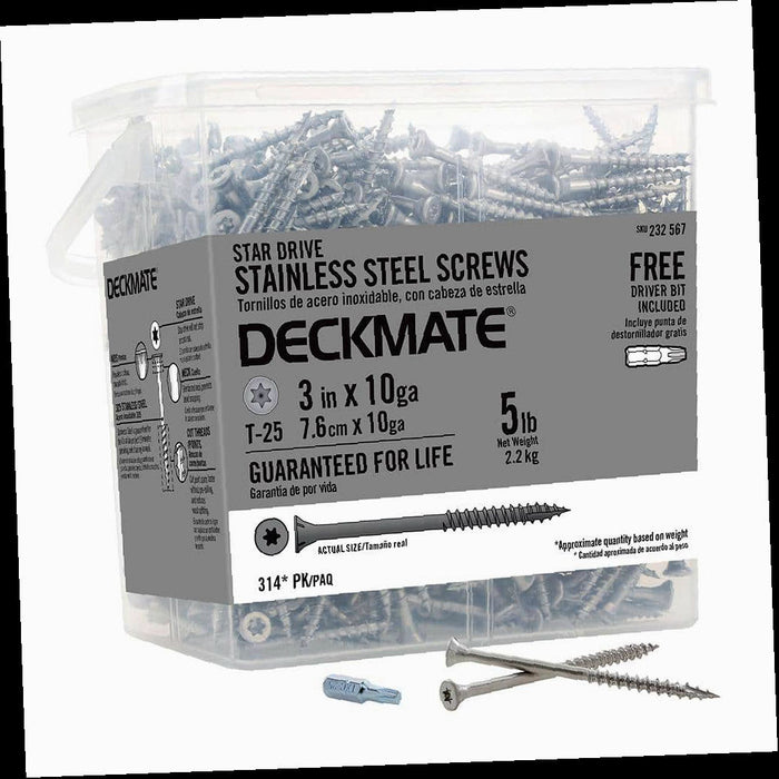 Star Flat-Head Stainless Steel Deck Screws, #10 3 in., 5 lbs.-Box, 314-Piece