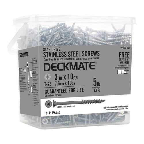 Star Flat-Head Stainless Steel Deck Screws, #10 3 in., 5 lbs.-Box, 314-Piece