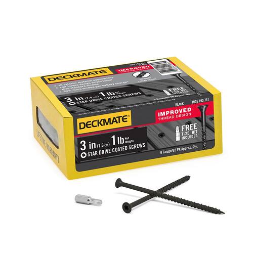 Black Exterior Self-Starting Star Drive Flat Head Deck Screw, #9 x 3 in., 1 lb.-Box, 73-Piece