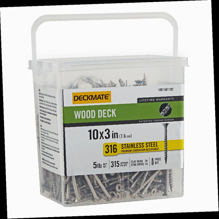 Marine Grade Stainless Steel Wood Deck Screw, #10 x 3 in., 5 lb., Approximately 315 Pieces