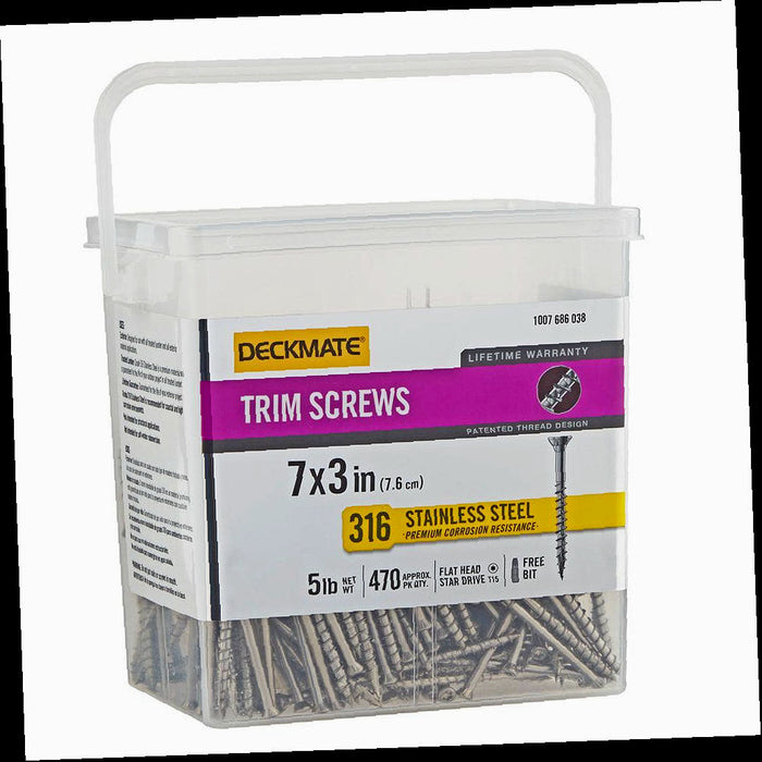 Screw Marine Grade Stainless Steel #7 X 3 in. Wood Trim Screw 5lb (Approximately 470 Pieces) Head