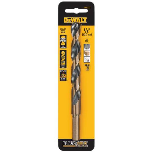 Black and Gold Split Point Twist Drill Bit, 1/2 in.