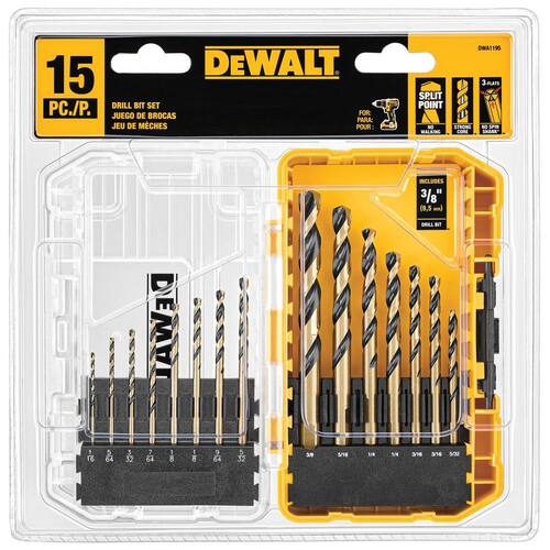 Black and Gold Twist Drill Bit Set (15-Piece)