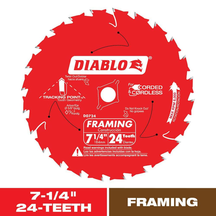 Saw Disc 7-1/4 in. x24-Teeth Wood and Nails Tracking Point Framing