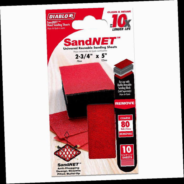 Sanding Sheets, SandNET, Reusable, 80-Grit, 2-3/4 in. x 5 in.