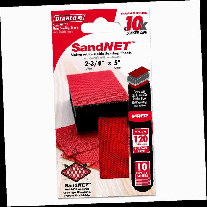 Sanding Sheets, SandNET, Reusable, 120-Grit, 2-3/4 in. x 5 in.