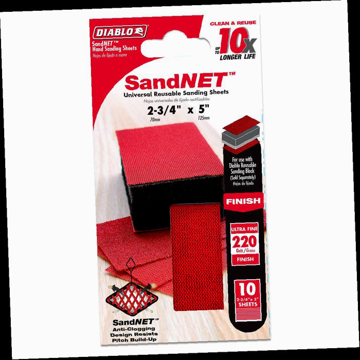 Sanding Sheets, SandNET, Reusable, 220-Grit, 2-3/4 in. x 5 in.