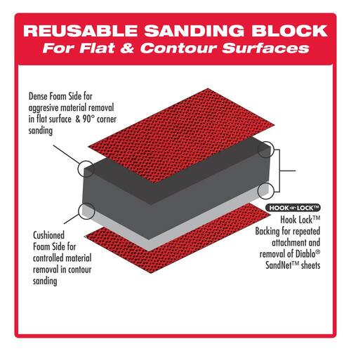 Hand Sanding Block, Reusable, w/ SandNET Sanding Sheets, 2-3/4 in. x 5 in.