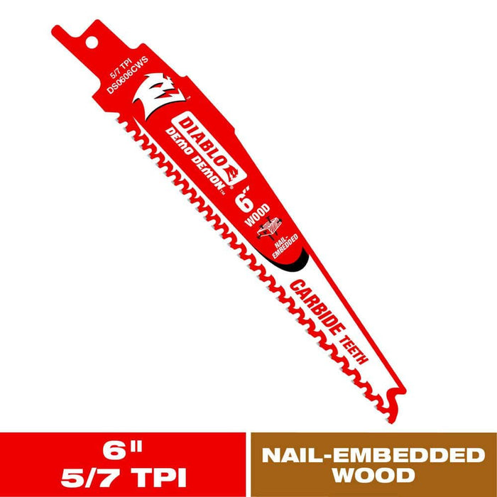 Saw Blade 6 in. 5/7 TPI Wood and Nails Carbide Reciprocating