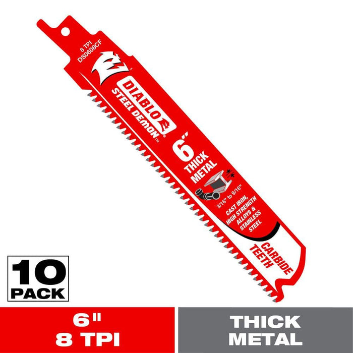 Saw Blade 6 in. 8 TPI Thick Metal Carbide Reciprocating (10-Pack)