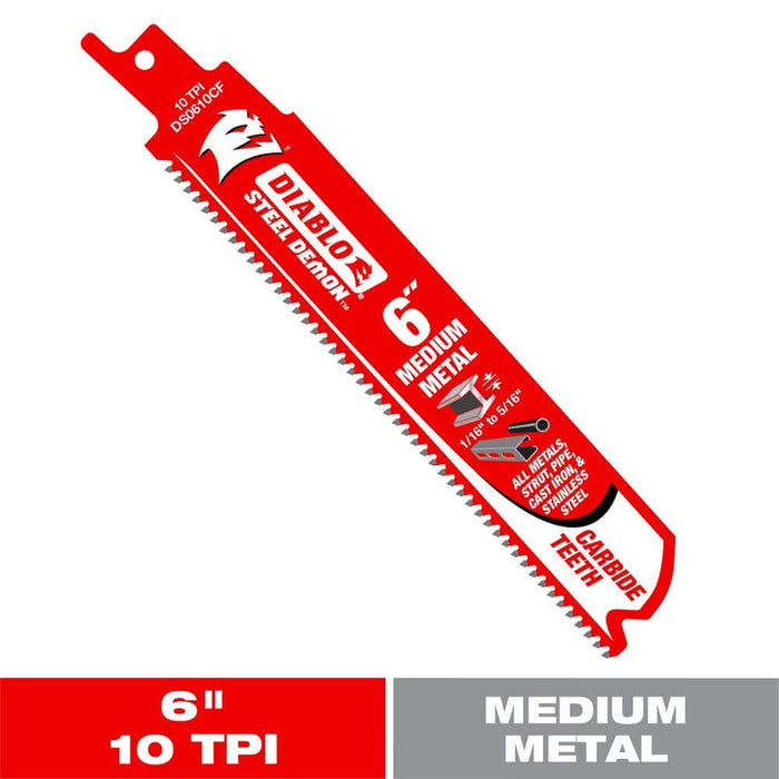 Saw Blade 6 in. 10 TPI Medium Metal Carbide Reciprocating