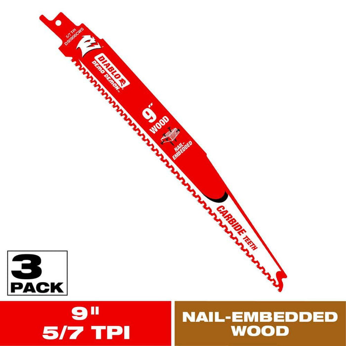 Saw Blade 9 in. 5/7 TPI Wood and Nail Carbid Reciprocating (3-Pack)