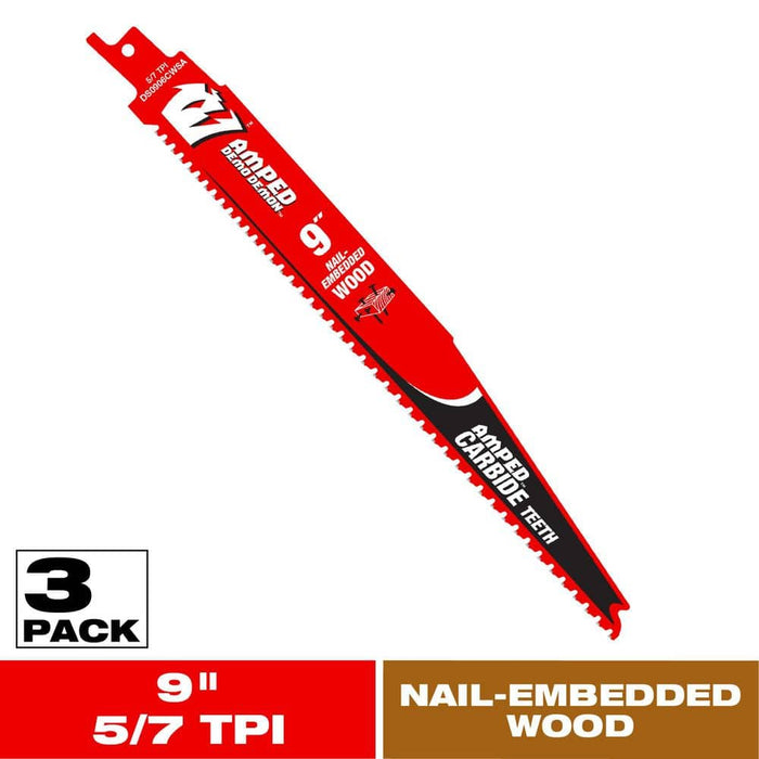 Saw Blade 9 in. 5/7 TPI Wood and Nails Carbide Reciprocating (3-Pack)