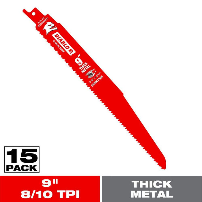 Saw Blade 9 in. 8/10 TPI Thick Metal Reciprocating (15-Pack)