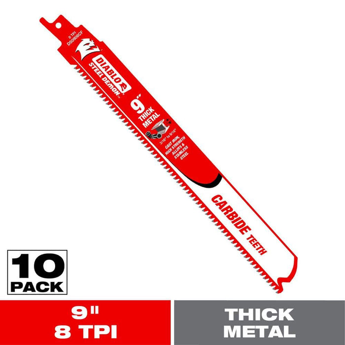 Saw Blade 9 in. 8 TPI Thick Metal Carbide Reciprocating (10-Pack)