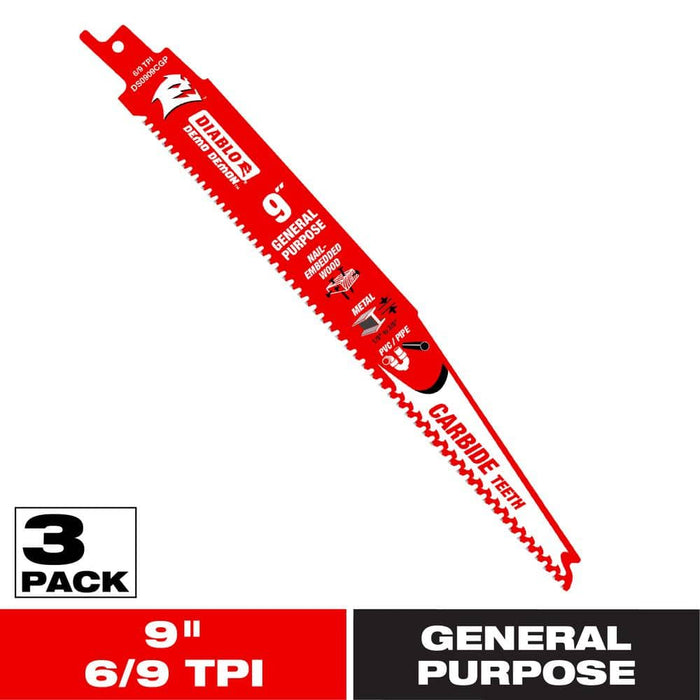 Saw Blade 9 in. 6/9 TPI Multipurpose Reciprocating Carbide (3-Pack)